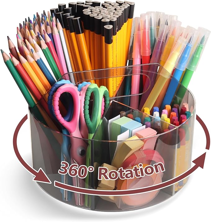 Absonic 250pcs Acrylic Pencil Holder Marker Organizer, 360-Degree Rotating Pen Holder, Crayon Organizers for Kids Pencil Organizer Caddy Art Supply Kids Desk Organizers for Office Home School, Black