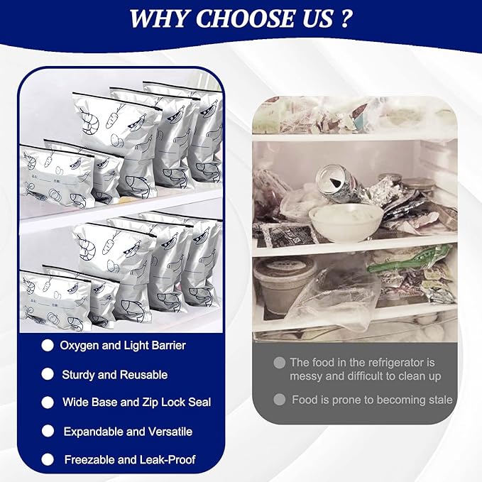Reusable Aluminum Foil Sealable Storage Bags - Freezer Bags, Resealable Stand Up Pouches for Fresh Keeping, with Label, Zip Lock, Suitable for Vegetable, Fruit, Meat, and More,3 Size (30)