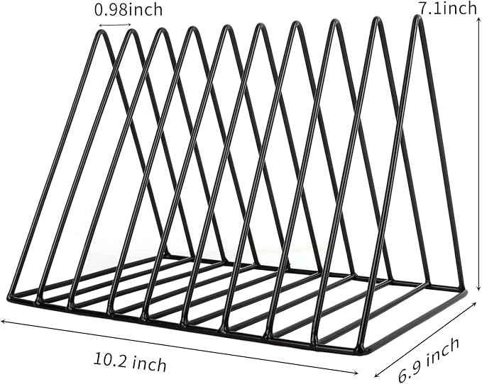 EASEPRES Vinyl Record Holder Storage, 9 Slot Metal Magazine Book Album Display Rack, Stylish Triangle Desktop File Sorter Organizer for Home Office, Black Pack of 3