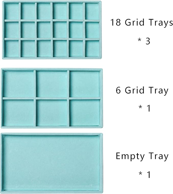 Frebeauty Acrylic Jewelry Organizer Earring Organizer Box with 5 Drawers Earring Holder Organizer with Velvet Trays Clear Jewelry Box for Women Earring Display for Rings Studs(Turquoise) | 61 Jewelry Storage Grid for Rings Studs Bracelet,Velvet Lining,...