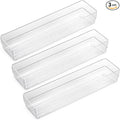 LotFancy Clear Drawer Organizers, 12” x 3” x 2”, Set of 3, Drawer Organizer Trays for Desk, Plastic Storage Bins for Bathroom, Makeup, Utensils, Stackable