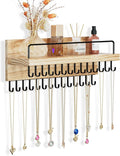 Lolalet Necklace Holder for Wall, Hanging Jewelry Organizer -Black | 28 Hooks Wooden Wall Mount Jewelry Organizer with Perfume Shelf, Holds Necklaces, Bracelets & Accessories, Tangle-Free