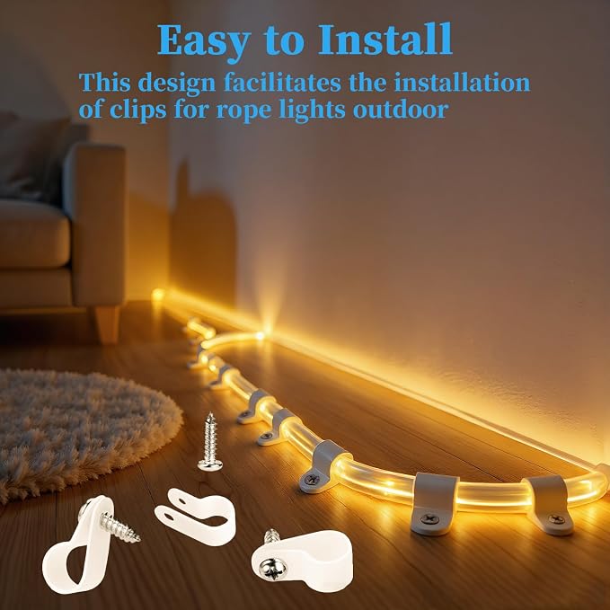50 Pack 1/2'' P-Style Rope Light Clips with Stainless Steel Screw | Outdoor Mounting Clips/Cable Clips Clamps/Wire Management/Electrical Wiring/Concealed Wiring/Cord Installation/Christmas