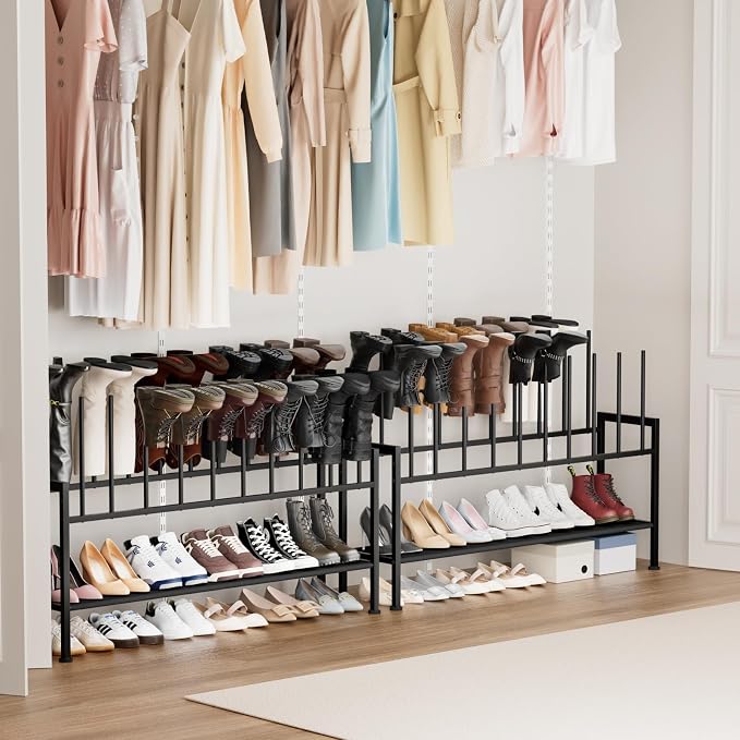 DIMJ Boot Rack 3-Tier - Black Metal Boot Storage Rack for Tall Boots Organizer Tall Boots, Multiuse Shoe Rack for Boots, Sneakers, High-Heel, Entryway, Fit for 10 Pairs, Black