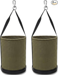 2 Pack Canvas Bucket 15" x 12" Heavy Duty Lineman Tool Bag with Plastic Bottom & Metal Hook Electrician Tool Organizer for Jobsite Use, Load Rated up to 150 Pounds (Army Green)