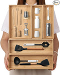 BAMOTTO CRAFTBAMBOO Stack Bamboo Drawer Organizer Set of 5, Kitchen Utensil, Flatware&Silverware Organizer-Wood Laminated Stackable for Kitchen, Bedroom, 13.4''x4.5''*2+10.2''x3.3''*2+10.2''x6.7''*1