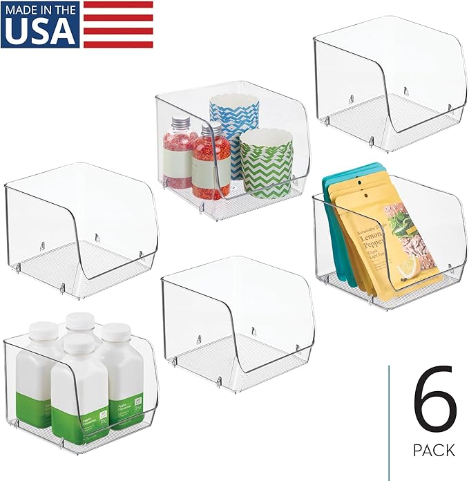 iDesign Stackable Open-Front Storage Bins for Kitchen and Pantry Organization - Set of 6 - Clear - Plastic