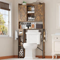 EasyCom Over The Toilet Storage Cabinet with Metal Frame and 7 Storage Shelves, Bathroom Organizer with Adjustable Shelves and Paper Holder, Farmhouse Storage Cabinet for Bathroom,Laundry,Rustic Brown
