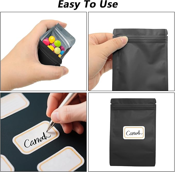 100PCS Smell Proof Resealable Pouch Bags,ULIFESTAR Aluminum Foil Flat Food Storage Bag,Sealable Pcsaging Zipper Pouches with Tear Notches for Pcsaging Lipgloss,Jewelry,etc(12*20cm/4.72*7.87",Black)