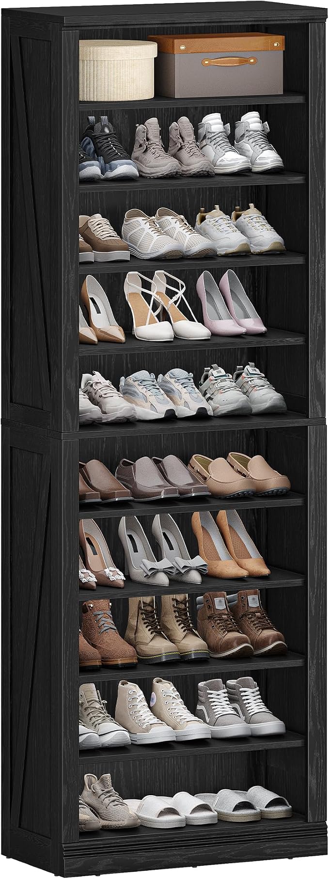 Hzuaneri Shoe Storage Cabinet,10 Tiers Farmhouse Tall Shoe Cubby Organizer | Freestanding Shoe Cabinets, Wooden Shoes Rack with Cubby, 27-30 Pairs, for Entryway, Living Room, Black SR52604X