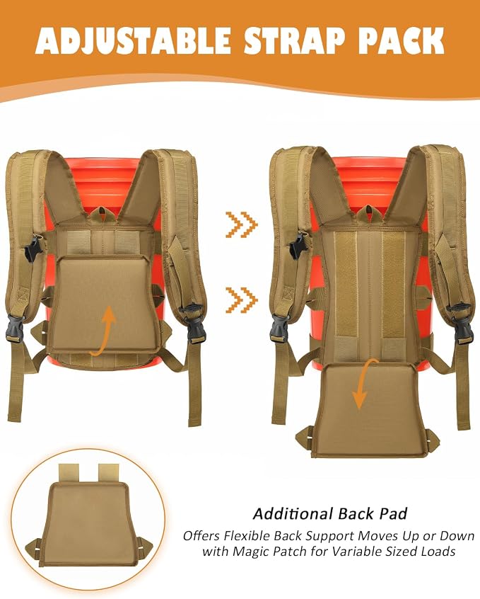 Backpack for 5 Gallon Buckets, Universal Bucket Organizer with Pocket | for Hunting, Fishing, Picking Apples, Baseball & Ice Fishing