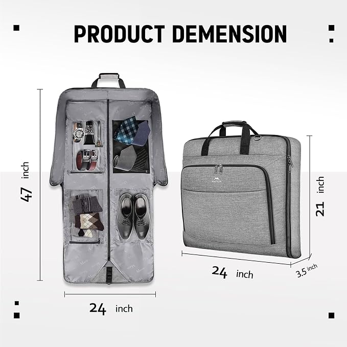 MATEIN Carry On Garment Bags for Travel, Water Resistant Hanging Suit Bag | Foldable Garment Luggage, Wrinkle Free, Suitcase Cover, Detachable Strap, For Men Women, For Suit Gown Overshirt Sweater