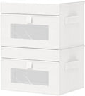 Storage Bins with Lids, Cube Organizer Basket with Window, Closet Boxes with Carrying 2 Handles and Sturdy PP Support Plate, 2 Pack, White, 10.2 x 7.9 x 6.7 In, XSNY17WS-2