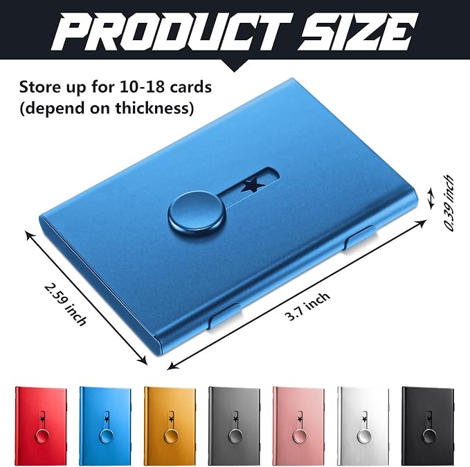 Tatuo 7 Pcs Multicolor Thumb Drive Business Card Holder Stainless Steel Business Name Card Case Portable Slide out Name Holder Wallet Nice Design Pocket for Men and Women