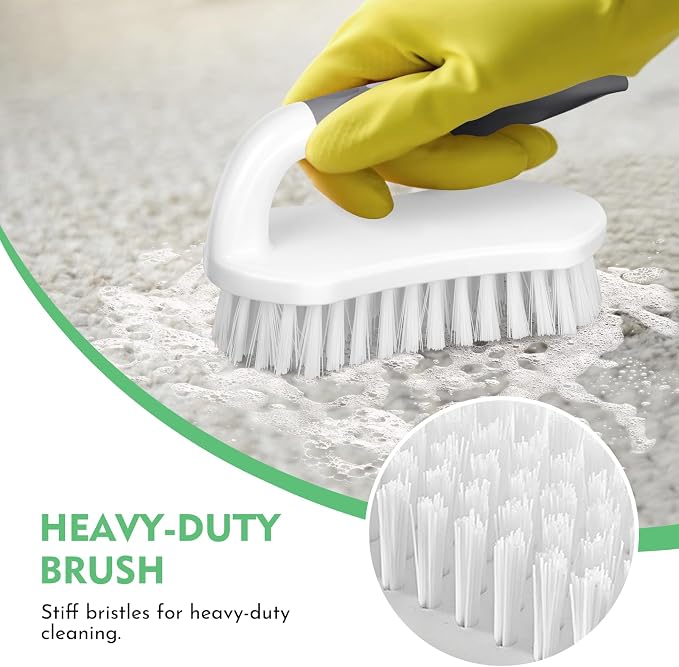 SetSail Scrub Brush, Heavy-Duty Scrub Brushes for Cleaning Gray White | Heavy-Duty Scrub Brushes for Cleaning Shower, Bathroom, Carpet, Kitchen and Bathtub Scrubber - 4 Pack