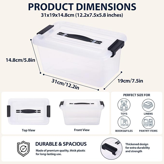 Storage Bins with Lids 6 Pack 7Qt Clear Stackable Organizer Containers