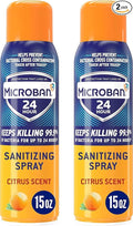 MICROBAN Disinfectant Spray, 24 Hour Sanitizing and Antibacterial Sanitizing Spray, Citrus Scent, 2 Count (15oz Each) (Packaging May Vary)