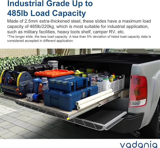 VADANIA 60" Industrial Grade Heavy Duty Drawer Slide with Lock #D76 | 3" Width, Up to 379lb Load Capacity, 3-Fold Full Extension, Non-Detachable Lock-in & Lock-Out, Side Mount, 1-Pair