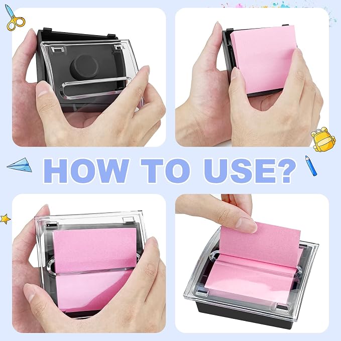 Pop Up Sticky Note Dispenser,3x3 Inches,Sticky Note Holder, Black Base,Sticky Note Dispenser for Office Home Classroom Desk Supplies (2 Packs)