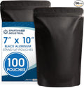 Spartan Industrial 7" X 10" Matte Black Stand-Up Pouches - 100 Count Smell-Proof Mylar Bags for Food Storage With Heat Sealable Opening and Resealable Zipper