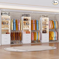 Closet System with 9 Drawers, 8FT-20FT Custom Closet Organizer System Modular Walk in Closet Storage Wooden System with 12 Expandable Hanging Rods Adjustable Shelves 3 Sets White(8FT-20FT)