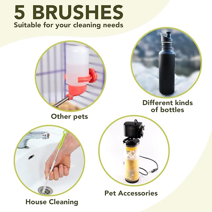 Vila 5-Pack Reusable Straw Pipe Cleaner Brush Set, Long Pipe Brush Cleaner Tool Kit, Nylon Cleaning Brush for Water Bottle, Teapot, Narrow Neck Glass Containers, Baby Bottle, Jug, Hookah, Hydro Flask