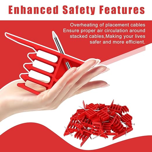 Multi Cable Staples 100 Pack Compatible with Romex Clips, Red Wire Stackers | Insulated Cord Electrical Cable Clip Stackers with Steel Nails for Organizing Multiple Coaxial and Data Wires on Wood Framing