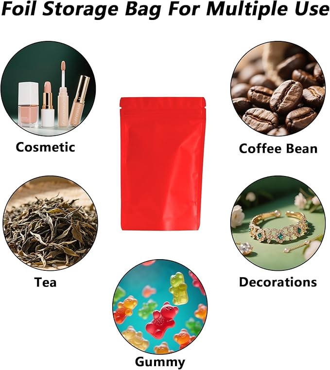100PCS Smell Proof Resealable Pouch Bags,ULIFESTAR Aluminum Foil Flat Food Storage Bag,Sealable Pcsaging Zipper Pouches with Tear Notches for Pcsaging Lipgloss,Jewelry,etc(10 * 15cm/3.94 * 5.91",Red)