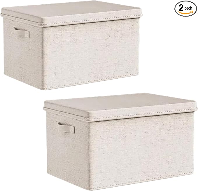 Extra large Fabric Storage Bins with Lids 22.8*15.8*15 in, 2-Pack Storage Baskets for Closet, Large Linen Organizers and Storage Bins for Bedroom, Collapsible Baskets and Bins with Handles, Off White