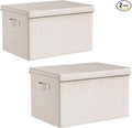 Small Fabric Storage Bins with Lids 12.6*9.5*7 in, 2-Pack Storage Baskets for Closet, Large Linen Organizers and Storage Bins for Bedroom, Collapsible Baskets and Bins with Handles, Off White