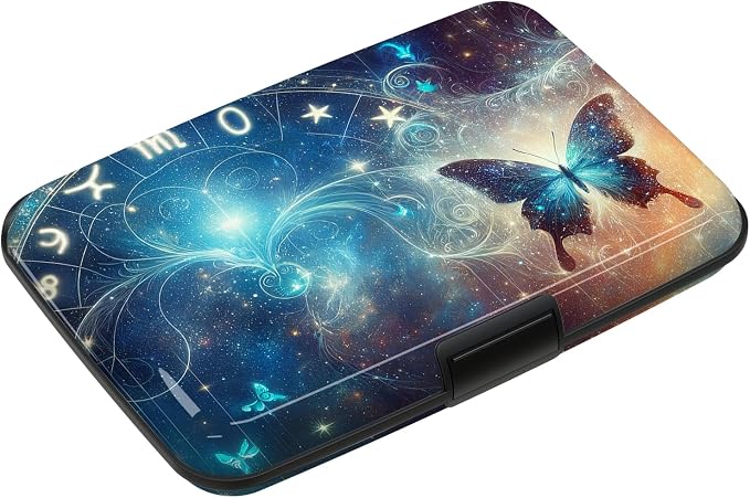 RFID Blocking Credit Card Protector, Blue Butterfly Aluminum ID Case Hard Shell Business Card Holders Metal Wallet for Men or Women