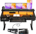 AODK 63 Inch Electric Standing Desk with Drawers & Keyboard Tray, Black | 3 Outlets & 2 USB Ports, 20-Mode LED Lights, Monitor Stand, Cable Management Tray, 3 Memory Heights, 29.9"-46.1" in Range
