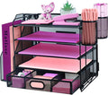 Desk Organizers and Accessories with File Holder, 5-Tier Paper Letter Tray Organiser with Drawer and 2 Pen Holder, Mesh Desktop Document Organizer for Office Supplies, Workspace - Black