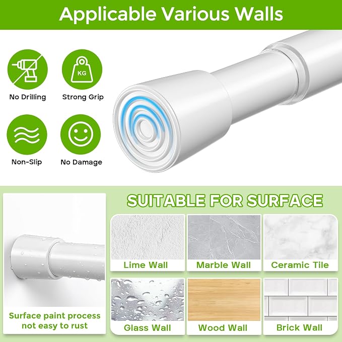 Spring Tension Rod 18-41 Inches No Drilling Adjustable White Spring Loaded Curtain Rod Expandable Small Short Tension Curtain Rod for Windows,Kitchen,Doorway
