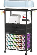 VENNQD Organizer and Storage Stand Compatible with Cricut Machines, Rolling Storage Cart/Shelf with 24 Vinyl Roll Holders, 2 Fabric Drawer, Accessories Holder, Tool Hook for Craft Room Home (Black)