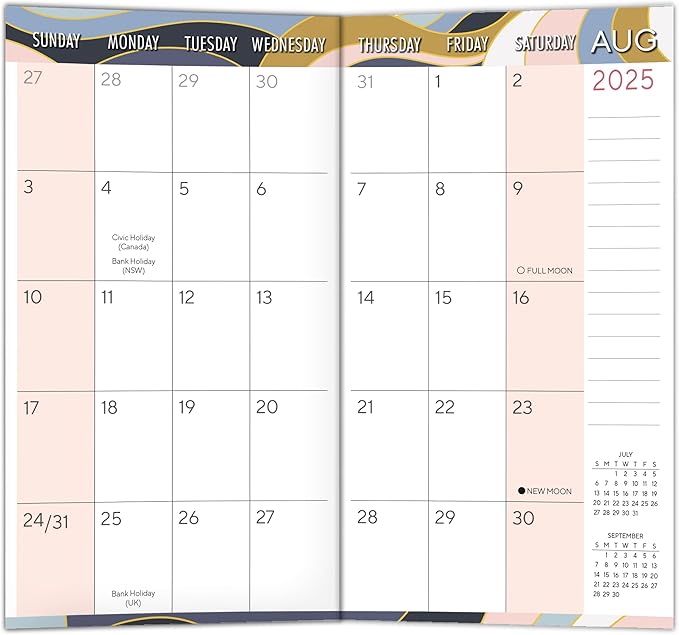 2026 Pocket Planner, 2-Year-Plus Monthly Calendar Planner (24-Month): January 2026 – December 2027, Purse Size 6.5" x 3.5", Swirly Waves