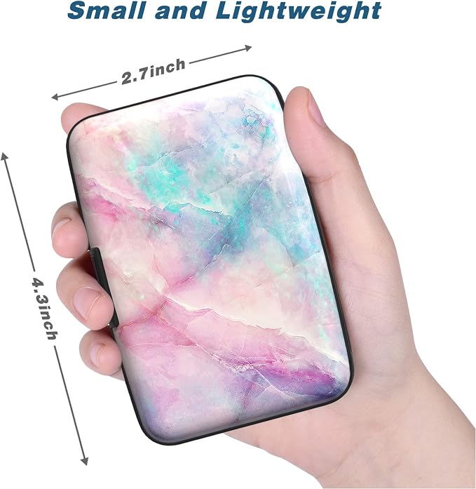 Credit Card Holder, Mini Aluminum Card Wallet RFID Blocking Slim Metal Hard Card Case for Women Men, Colorful Marble