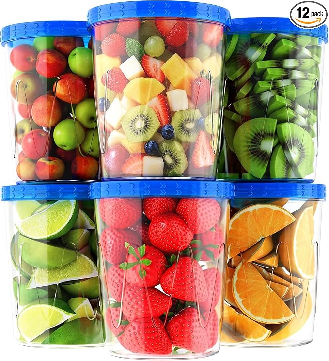 12 Pack- 17/34oz Reusable Freezer Storage Containers, [STURDIER and MORE DURABLE] Airtight Plastic Food Storage Containers with Twist Top Lids, BPA Free|Stackable|Leakproof| Microwave/Dishwasher Safe