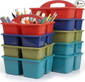 Kathfly 8 Pack Classroom Caddy Organizer with Handle, Plastic Art Craft Cleaning Caddy Bulk, Small Multipurpose Supply Organization Storage Basket for Table Desk Office Pencil Teacher (Deep Color)