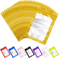 100 Pack Resealable Bags, Resealable Packaging Mylar Bags, Heat Seal Bag with Frosted Clear Window, Foil Pouch Smell Proof Zipper Bag for Food Storage (Golden, 4.13 x 5.91)