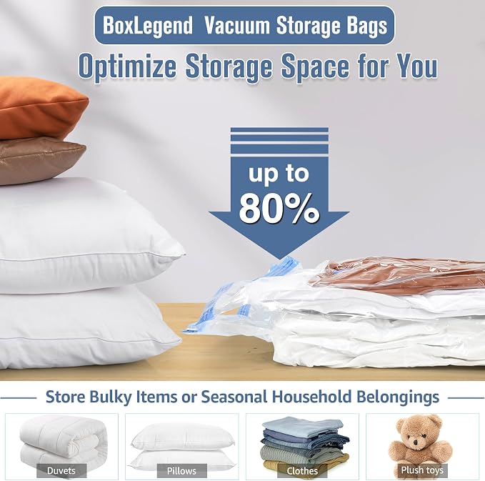 BoxLegend Vacuum Bag Vacuum Storage Bag Travel Vacuum Reusable Garment Bag for Clothing Duvets Bedding Pillow Wool Blankets