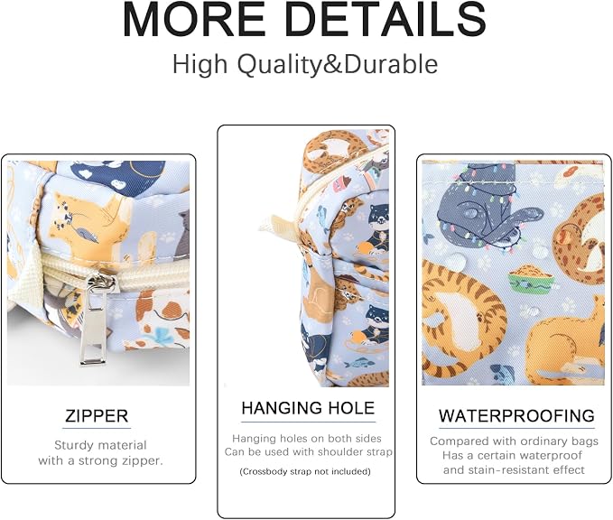 Multiple Pockets Portfolio Organizer with Zippered,Storage Pencil Pouch Bag | Waterproof Travel Toiletry Bag,Portable Pencil Pouch for Notebooks,Stationeries,Make-up,Journal Office Art Supplies.Blue Cat