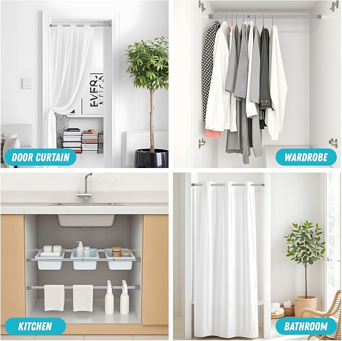 Tension Rods for Windows 28 to 48 Inch 2Pack Silver Tension Curtain Rods No Drilling Expandable Pressure Curtain Rod Adjustable Tension Rods for Windows,Closet,Doorway