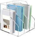 SANRUI 3 Slots Acrylic Magazine Holder, Desktop File Sorter Organizer Rack Bookshelf, Workspace Sorters Office Desk Accessories Organization Storage Stand, Clear