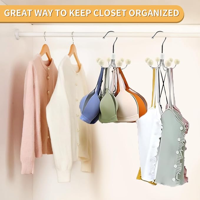 2 Pack Hoodie Hanger for Organizer 360° Swivel Closet Hooks for Belt, Space-Saving Hanger Bra Storage, Accessorise Organizer for Tie, Hat, Tanktop, Scarf, Purse, Multi Hanger Hooks