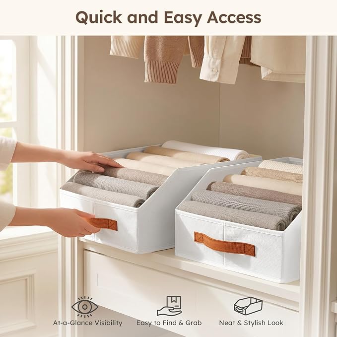 Homsorout Fabric Storage Bins for Organizing - 10 Pack Large Trapezoid Collapsible Storage Bins with Front Handle, Closet Organizers and Storage for Bedroom, Home Shelves, Small Spaces, White