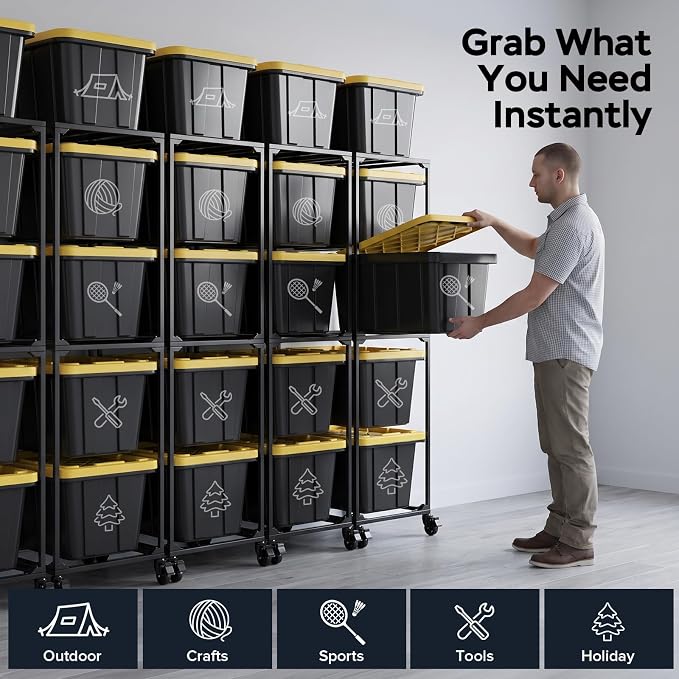 27 Gallon Tote Storage Rack with Wheels | 27 Gallon Tote Rack System, Max 300 Lbs Load Capacity, Easy to Move, Ideal for Garages & Warehouses (Bins Not Included)