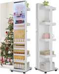 Lvifur 360° Rotating LED Jewelry Armoire,Side Pull Full Length Mirror Large Capacity Floor Standing 3 Color Dimmable Jewelry Organizer Armoire with 4 rollers,Rear Storage Shelves