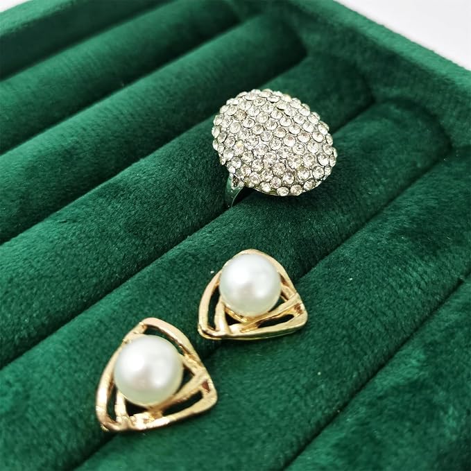 SCIKHETF Velvet Ring Earrings Studs organizer Tray Small Ring Insert Display Tray 5 Slots Stackable (Green)