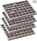 Large Stackable Jewelry Tray 4 Pack Velvet Jewelry Display Drawer Inserts Trays Organizer for Earring Bracelet Necklace Ring (Gray, 48 Grids)